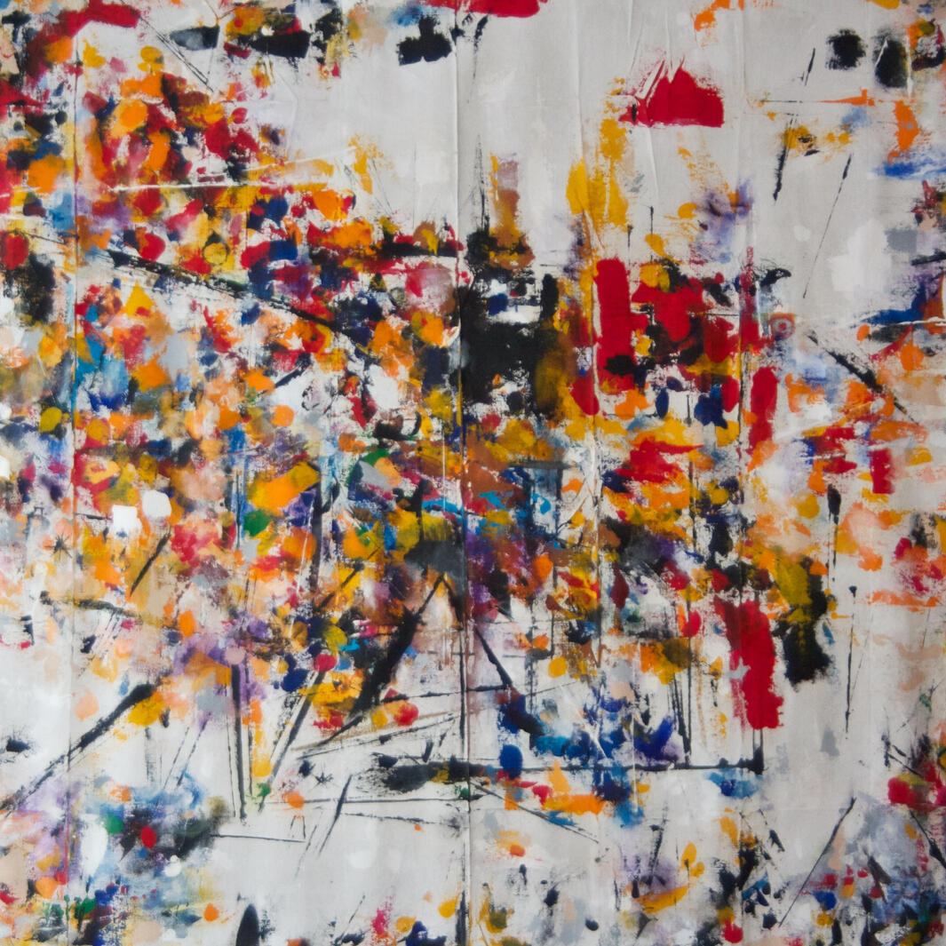 Process painting, oil, acrylic, gesso on canvas trap.